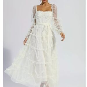 Catchall Ivory Swiss Dot Ruffle Tulle Midi Dress Romantic Cottagecore S